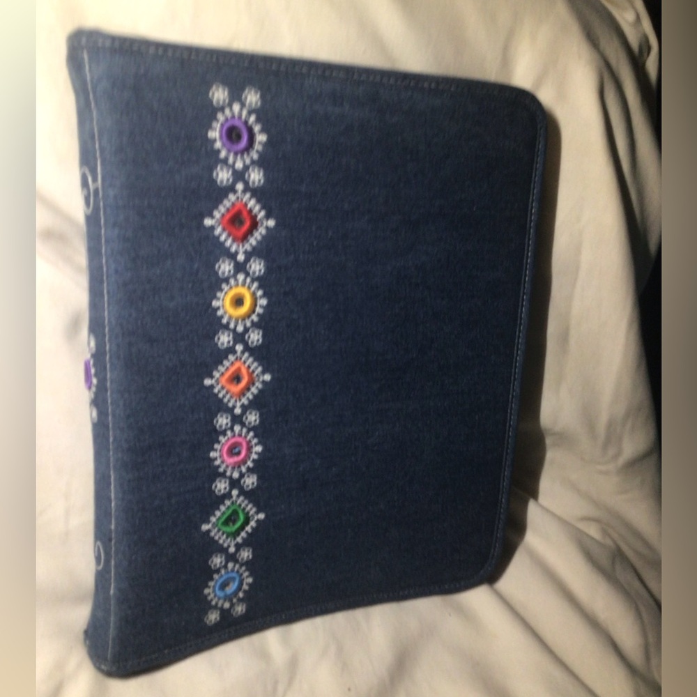 Denim Blue Jean with Embroidery 3-Ring Notebook Binder School Binder￼
